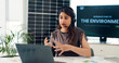 © FrameOn/peopleimages.com - Business woman, consultant and call center with laptop, headset or solar power for renewable energy. Female person, agent or talking with mic for virtual assistance, awareness or environment campaign
