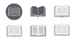 © Pixels by Nayem - Vector illustration of collection of open book icons in various styles and shades of gray