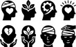 © 4Max - Mental health icons: healing, growth, and support in silhouette style