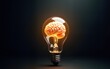 © ning - A symbolic representation of great ideas and creativity, featuring a glowing brain inside a lightbulb placed against a dark background. High quality