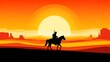 © Muddser - Silhouette cowboy riding horse at sunset desert landscape vector illustration graphic design art