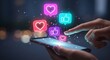 © NNP STOCK - Engage and connect instantly, capturing hearts and likes with vibrant social media notifications lighting up a smartphone screen, creating viral buzz and online popularity.