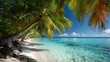 © Irchan - Escape to paradise with a stunning tropical beach scene featuring crystal clear turquoise waters, swaying palm trees, and pristine white sand under a vibrant blue sky