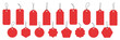 © Svetlana - Hanging red tag icon set in flat style. Sale tag vector shapes collection. Discount label vector pack for business advertising. Special offer badge