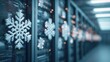 © Puckung - christmas festival Snowflakes adorn a tech environment with a blurred background effect.