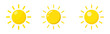 © Virdauso - Bright sun illustration for sunny weather. Yellow sun icon set. Radiating sunrays symbol
