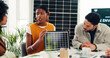 © FrameOn/peopleimages.com - Presentation, proposal and solar panel with business woman in office for renewable energy initiative. Pitch, prototype and sustainability with employee in workplace for photovoltaic power production