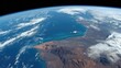 © Anastasiia - Satellite view of the NW African coast with the Sahara inland, rugged mountains, and turquoise Atlantic waters. Concept NW Africa coast, Sahara interior, Rugged mountains, Turquoise Atlantic waters