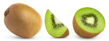 Kiwi with slices collection isolated. Half of kiwi and slice with whole kiwi fruit.