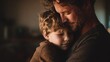 © Andrey - Heartfelt family portrait of a father hugging his smiling son in a warmly lit living room