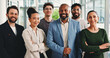 © peopleimages.com - Happy, crossed arms and portrait of business people in office with manager for company about us. Smile, collaboration and team of professional attorneys with pride for law career in workplace.