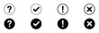 © Mahir - Essential interface icons set: question mark, checkmark, exclamation mark, cross, in outlined and filled round styles. isolated on white background