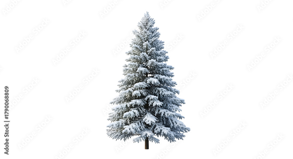 Tall evergreen pine tree covered in snow isolated on transparent ...