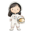© ThemeRage - Cute watercolor girl astronaut illustration, cartoon space explorer clipart