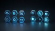 © Abdul - Futuristic glowing interface icons arrayed in hexagonal pattern on reflective surface.