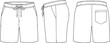 © your fav vectors  - Men's drawstring elastic waist casual shorts technical flat sketch, front side back view, vector illustration for fashion design