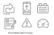 © VideoHub - Social Media Detox Icons. Line style icons of Social Media Detox Prompts: log out symbol, uninstall icon, mindfulness quote card,