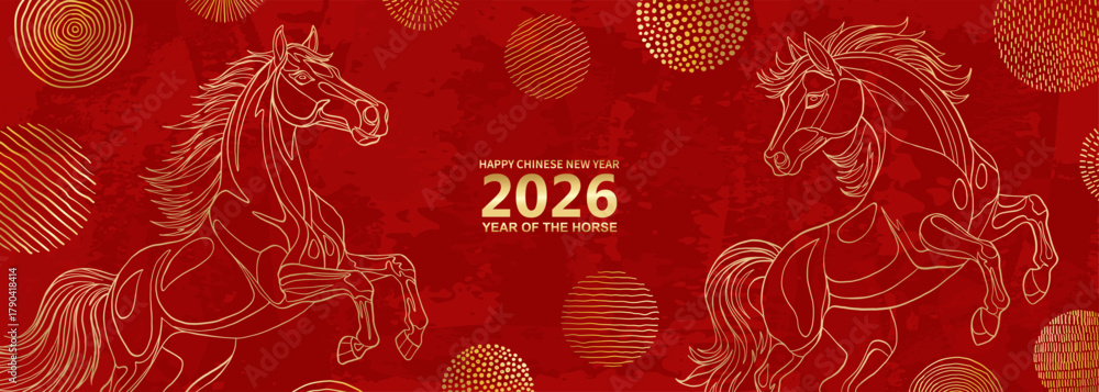2026 Chinese New Year of the Red Fire Horse Banner Template with Modern ...