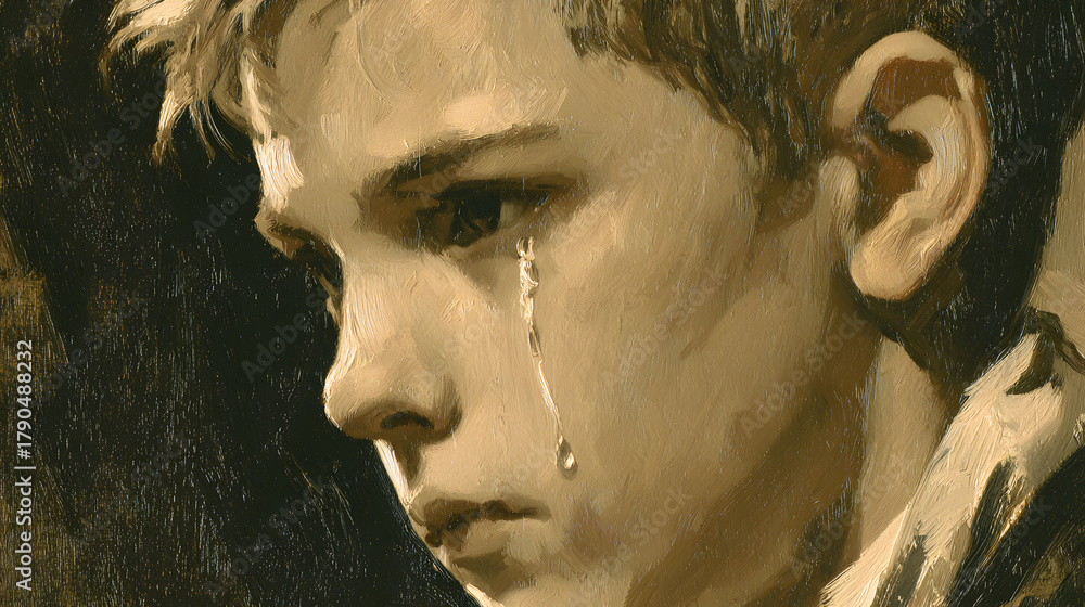 Crying Boy Frame Heartbreaking Portrait of a Crying Boy with Tears Streaming Down His ...