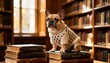 © willem - A Charming French Bulldog Enjoys a Cozy Sweater Amidst an Old Library's Book Collection