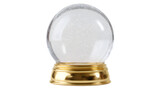Empty glass snow globe with golden base isolated on white background