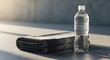 © Frederico - Minimal composition of white towel and transparent water bottle on textured concrete floor after gym session