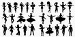 © Adji - Collection of black silhouettes depicting men and women in various dynamic dance poses and festive attire.