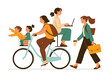 © HM - Modern multitasking mother lifestyle illustration combining work family and transportation methods