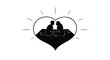 © Jany - Silhouette of a couple sharing a romantic moment inside a glowing heart shape, symbolizing love and connection.