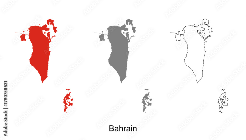 Bahrain map set. Bahrain map vector. Bahrain map on red, gray, and ...