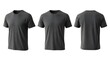 © MindRender - Three views of a plain dark gray tshirt, front, side, and back, isolated on a white background