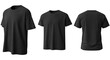 © MindRender - Three views of a plain black tshirt, showcasing front, side, and back perspectives on a white background