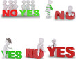 © Abdul - A collection of 3D stick figures interacting with red 'NO' and green 'YES' text blocks, representing choice and decisions.