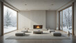 © NOMAN - Spacious living room with fireplace and snowy landscape, creating a bright and airy atmosphere, perfect for relaxation and enjoying the winter scenery