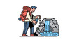 © YESSI - Adventurer Refilling Water From Waterfall: A Refreshing Illustration of Outdoor Life