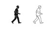 © Nasima - Two men walking in profile a solid and an outline illustration