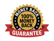 © Jasim - A money back guarantee emblem features a gold starburst with black stars and text reading '100% MONEY BACK GUARANTEE' prominently displayed with a red ribbon banner underneath.