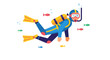 © Nur - Drawn Diver Swimming Underwater With Fish, Ready To Explore Aquatic Universe