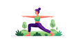 © REZA - Woman Practicing Yoga Outdoors in Modern Flat Illustration Design Style