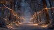 © Johannes - a magical winter forest path lined with glowing christmas lights creating a festive and enchanting holiday scene
