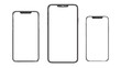 © Hamxa - Three smartphones of varying sizes are displayed with blank white screens and gray frames clearly visible