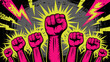 © Marc - Five raised fists represent unity and empowerment against a backdrop of striking visual elements.