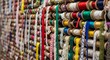 © Yousuf Adnan - Wall of Colorful Ribbons and Lace on Wooden Spools in a Craft Store image photo