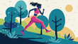 © Kiki - Vibrant flat design illustration of a female runner exercising in nature, embodying a healthy and active lifestyle