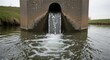© mlangsen - Murky water gushes from a concrete drainage pipe into a cloudy river