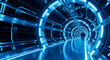 © Najeebaltair - Futuristic blue digital tunnel with glowing lights and geometric patterns, representing cyberspace, innovation, and high-tech virtual environments.