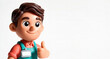 © Elena - Cheerful 3D service worker with badge giving a thumbs-up on white - friendly retail/maintenance mascot with clean copy space
