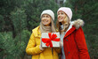 © rohappy - Winter happy women friends holding gift box, celebration, joyful girlfriends together in Christmas