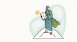 © MarGa - Prophet Moses holding the Ten Commandments on Mount Sinai. Biblical illustration of the Old Testament story. Religious concept of faith, law, and divine guidance with copy space