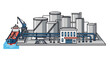 © Tumini - Maritime logistics concept showing a fuel tanker ship unloading at a coastal oil storage terminal with large tanks and industrial infrastructure